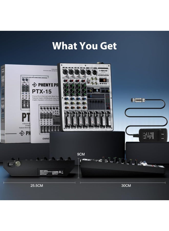 Phenyx Pro PTX-15 Professional Audio Mixer with USB Interface, 4-Channel DJ Sound Console, Stereo EQ, 16 DSP Effects for Stage, Live Performance, Karaoke and Studio - Image 3